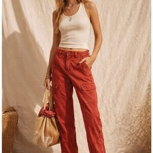 J. Crew Y2K Red Faded Cotton Women’s Cargo Pants Streetwear Casual Baggy Fit